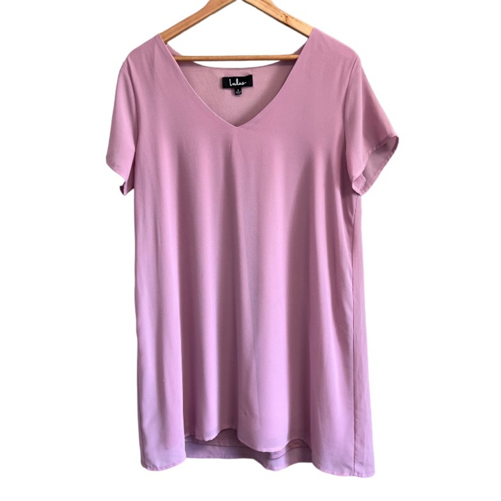 Lulus Dusty Pink V Neck Short Sleeve Drape Shift Dress Size Large